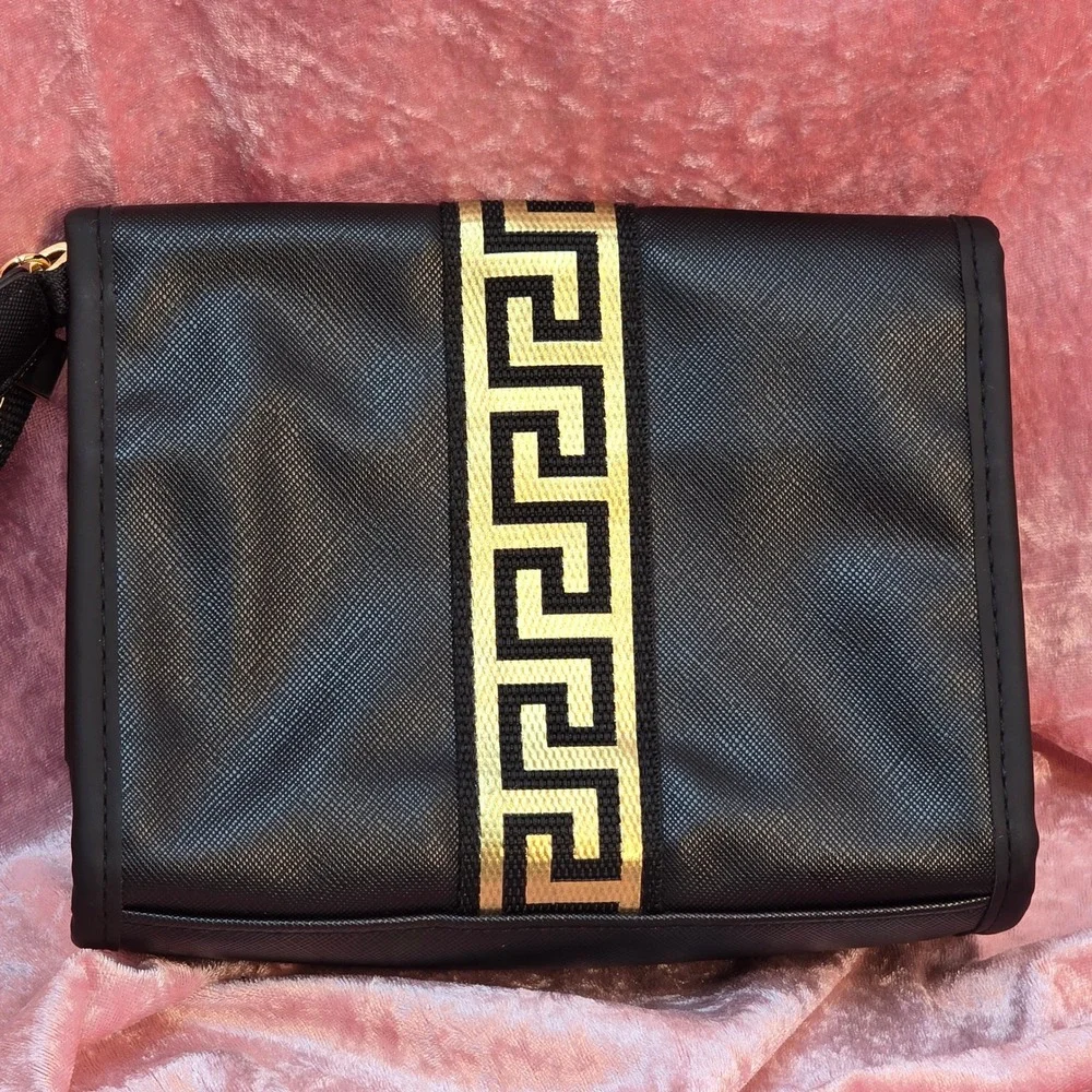 Versace Fragrances Black Gold Greek Key Cosmetic Pouch Toiletry Travel Bag